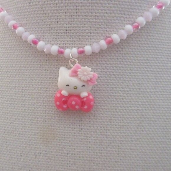 Host Pick! Handmade Inspired Hello Kitty Pendant Crystal Necklace Sterling Clasp - Picture 1 of 2